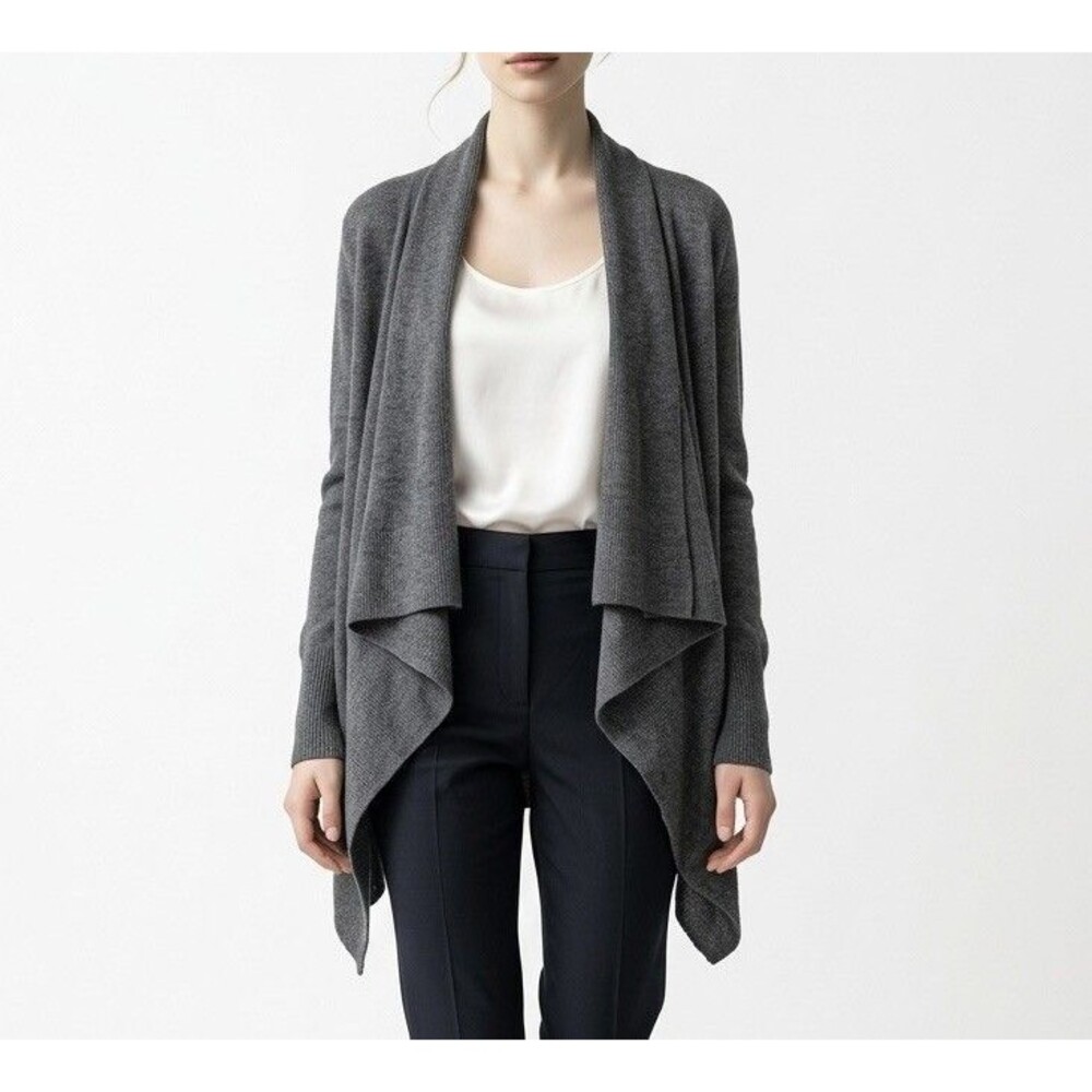 H&M Women’s Cadigan Sweater XS/S Gray Open Front Asymmetrical Hem